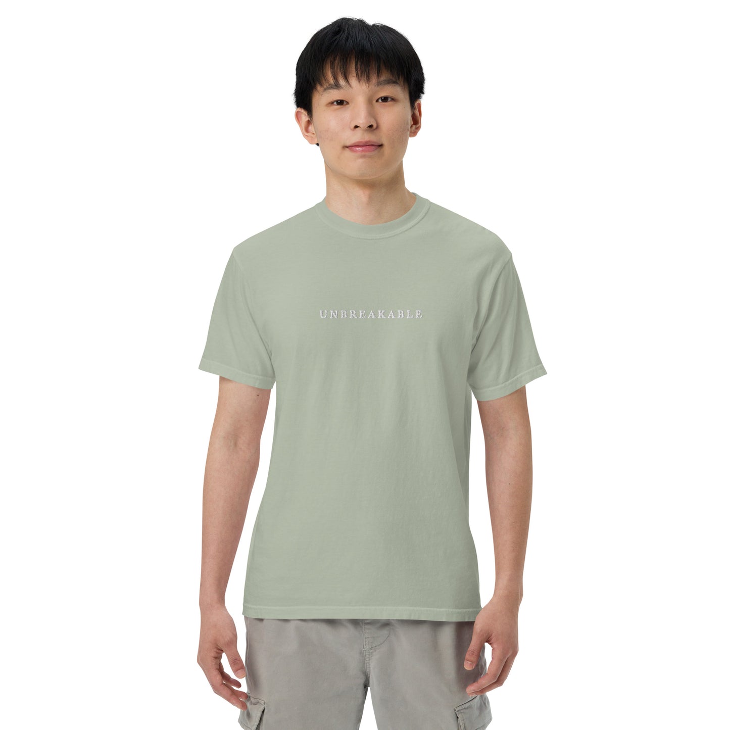 UNBREAKABLE EMBROIDERED UNISEX TEE - LIGHT SAGE