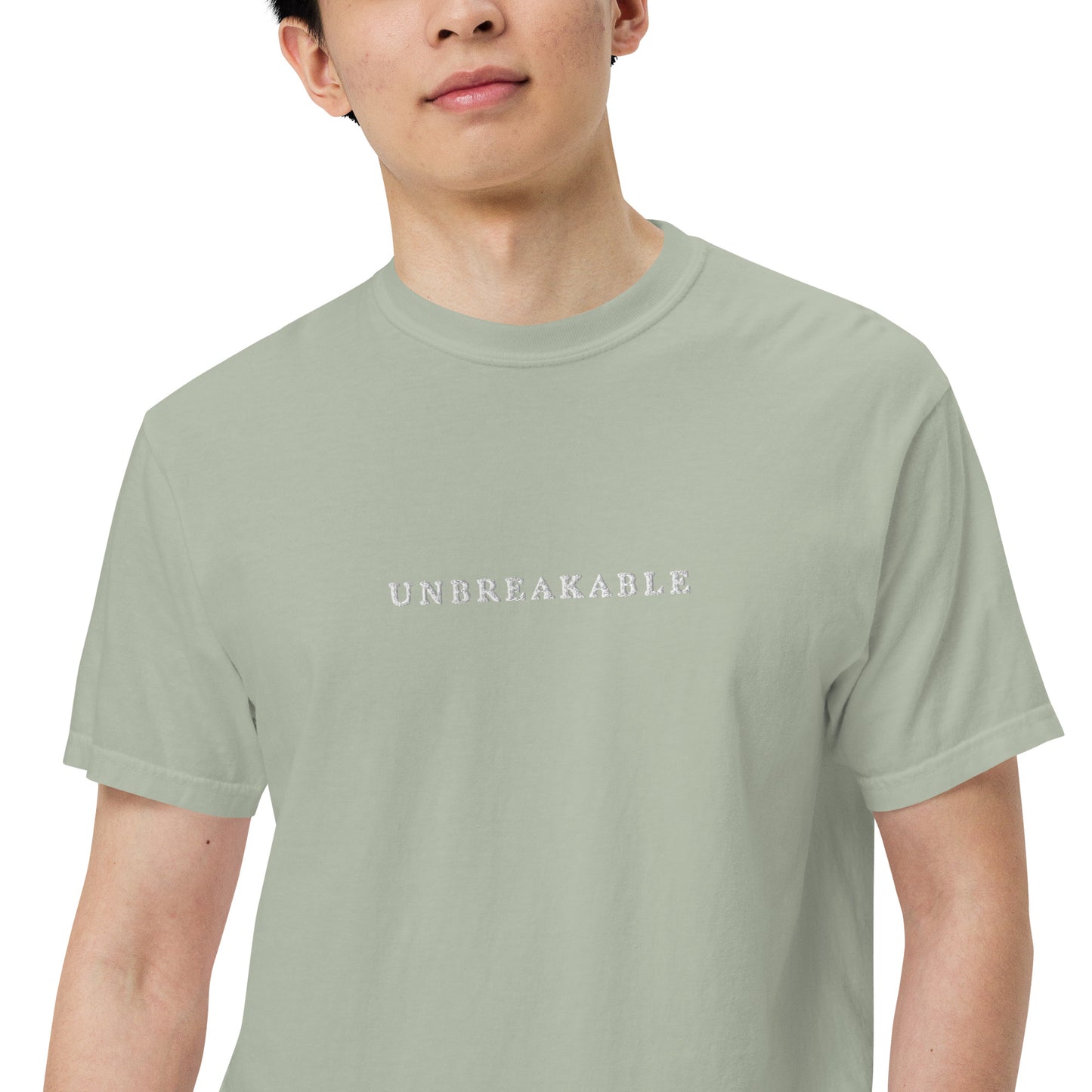 UNBREAKABLE EMBROIDERED UNISEX TEE - LIGHT SAGE