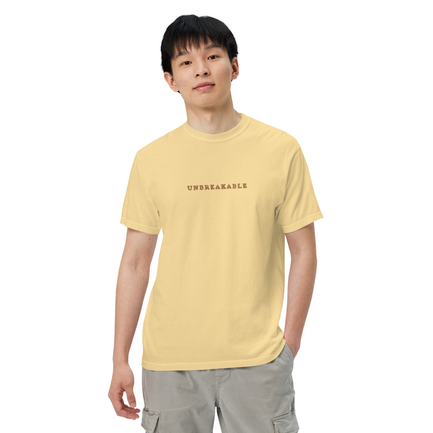 UNBREAKABLE EMBROIDERED UNISEX TEE - BUTTER