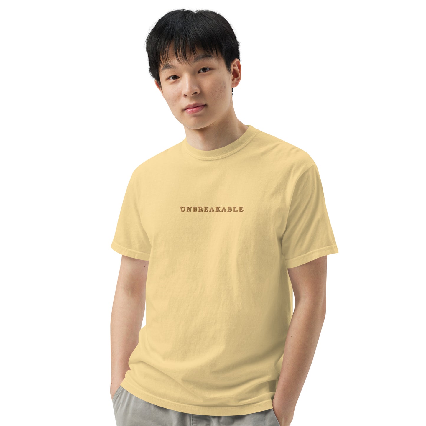 UNBREAKABLE EMBROIDERED UNISEX TEE - BUTTER