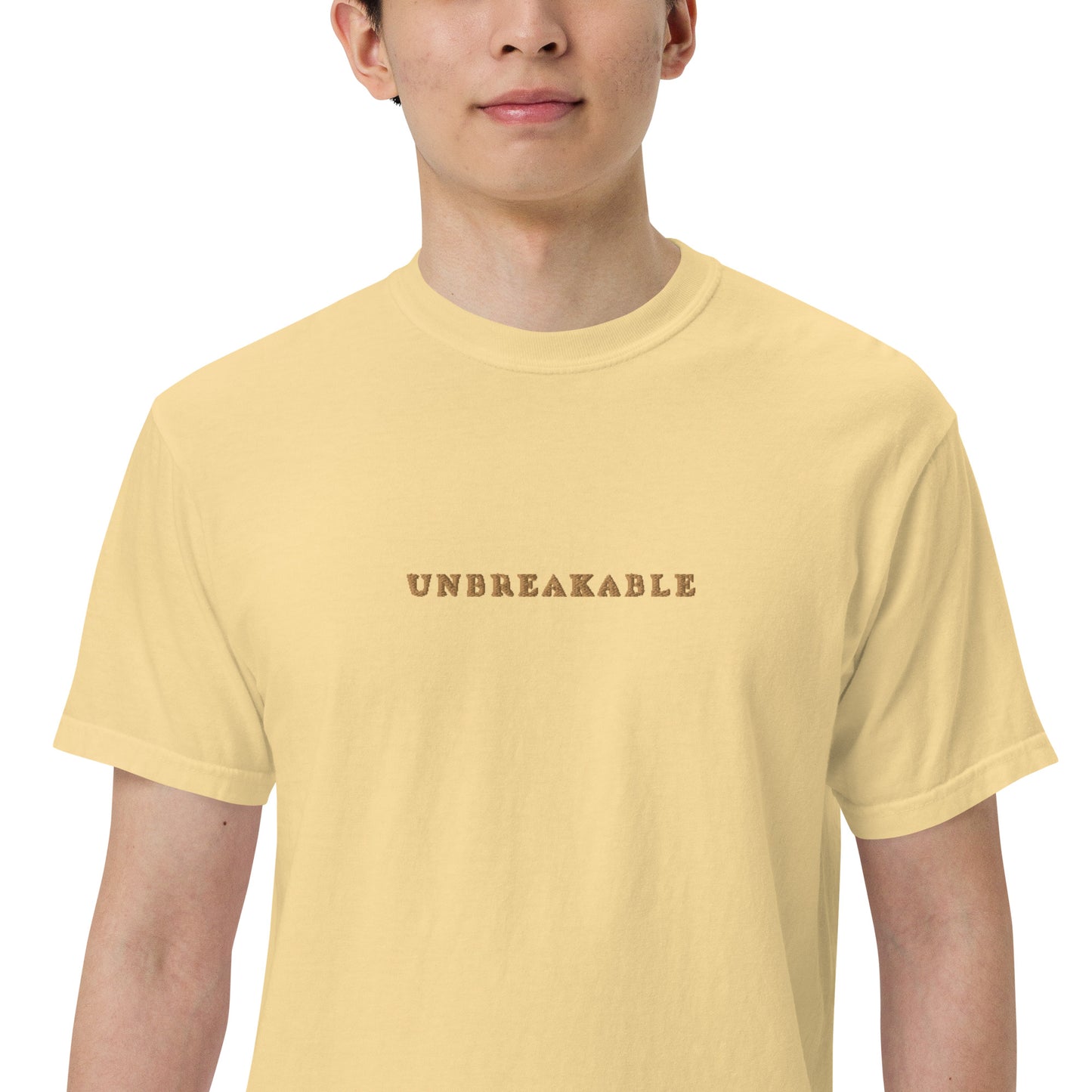 UNBREAKABLE EMBROIDERED UNISEX TEE - BUTTER