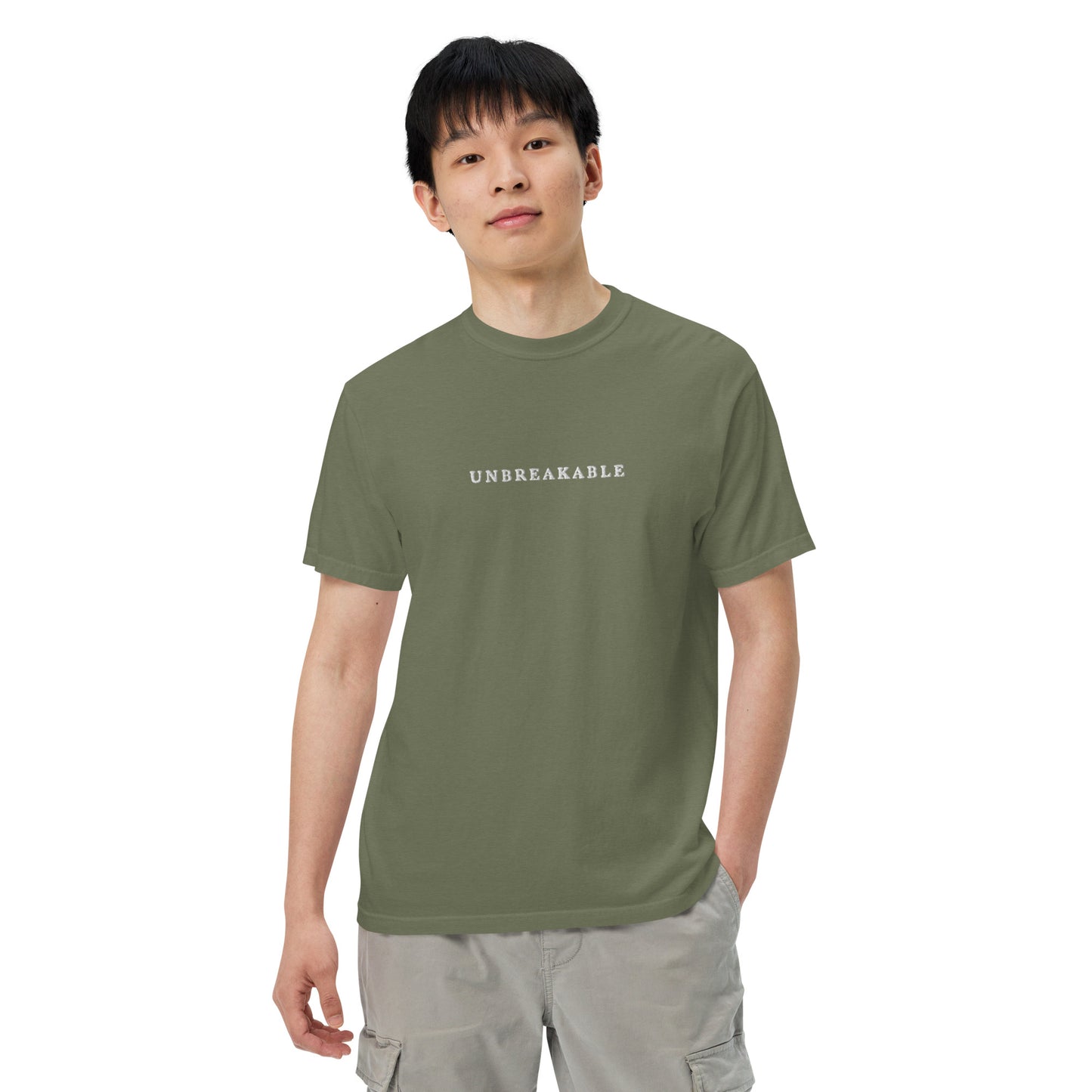 UNBREAKABLE EMBROIDERED UNISEX TEE - ARMY GREEN