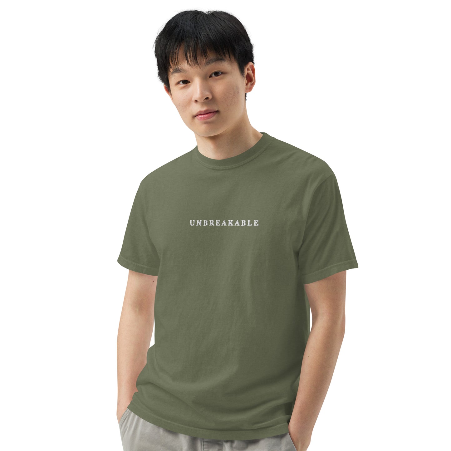 UNBREAKABLE EMBROIDERED UNISEX TEE - ARMY GREEN