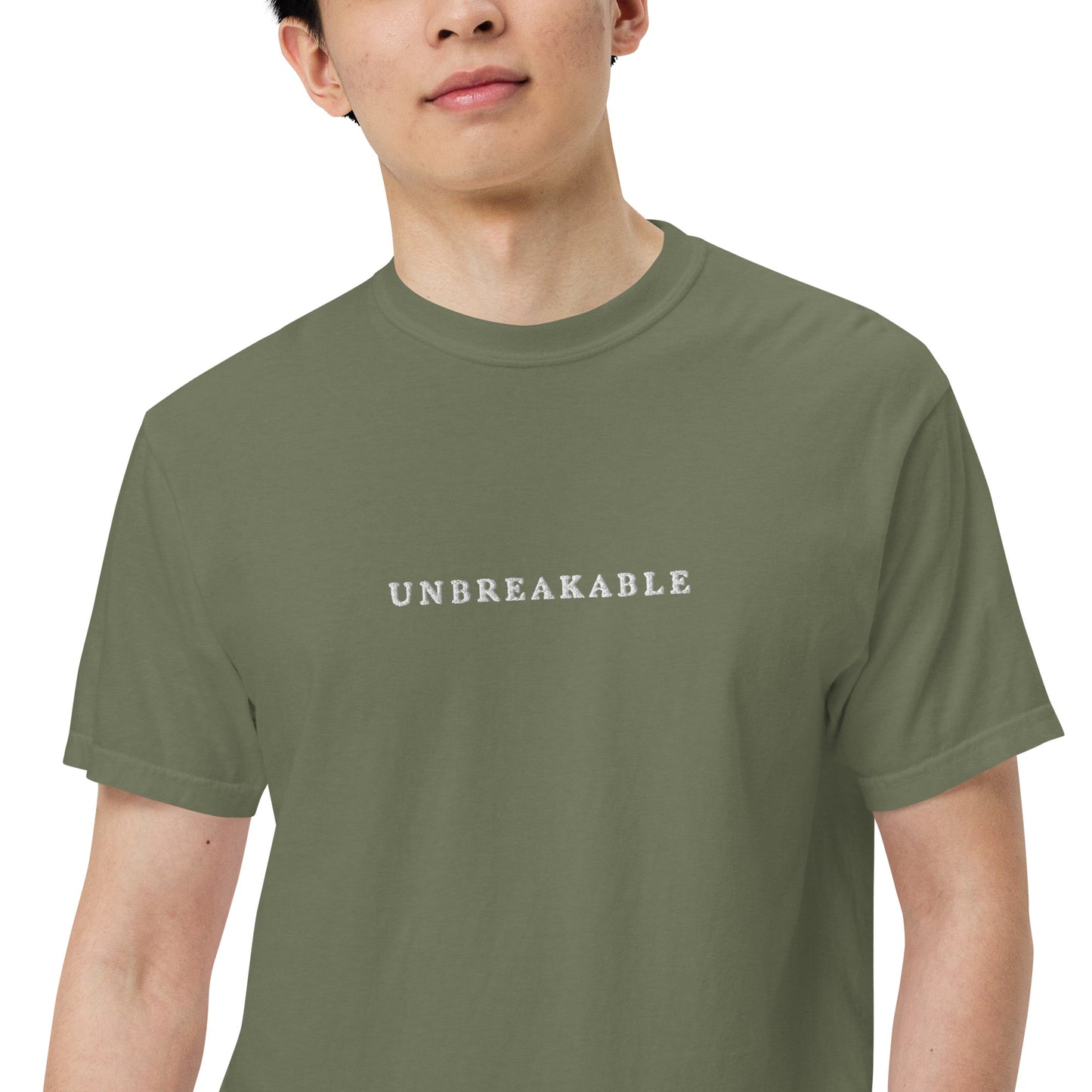 UNBREAKABLE EMBROIDERED UNISEX TEE - ARMY GREEN