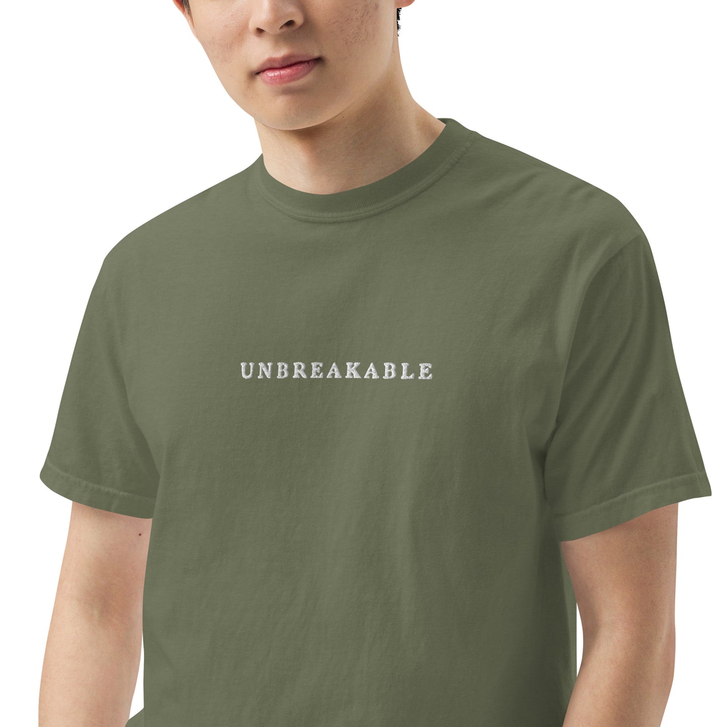 UNBREAKABLE EMBROIDERED UNISEX TEE - ARMY GREEN