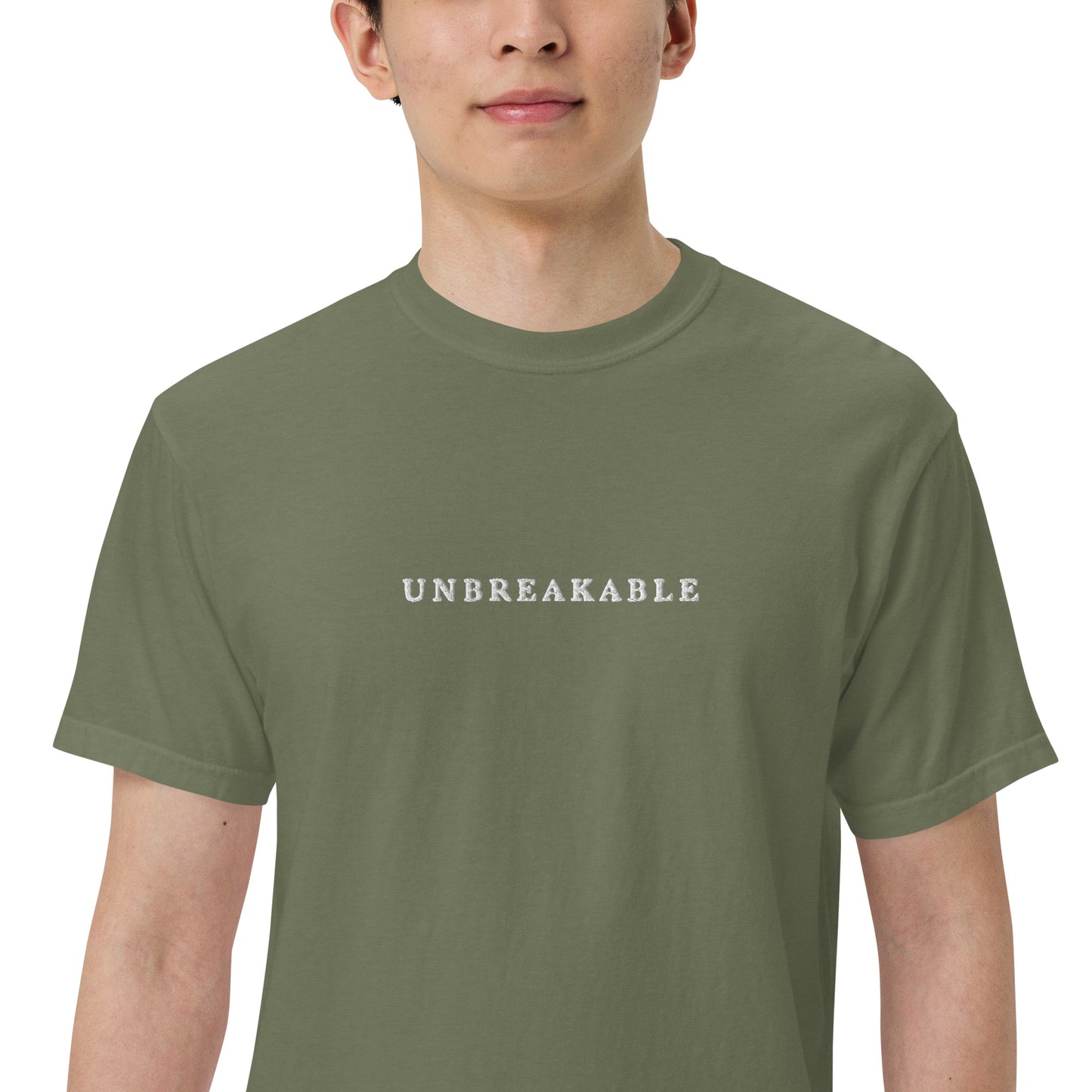 UNBREAKABLE EMBROIDERED UNISEX TEE - ARMY GREEN