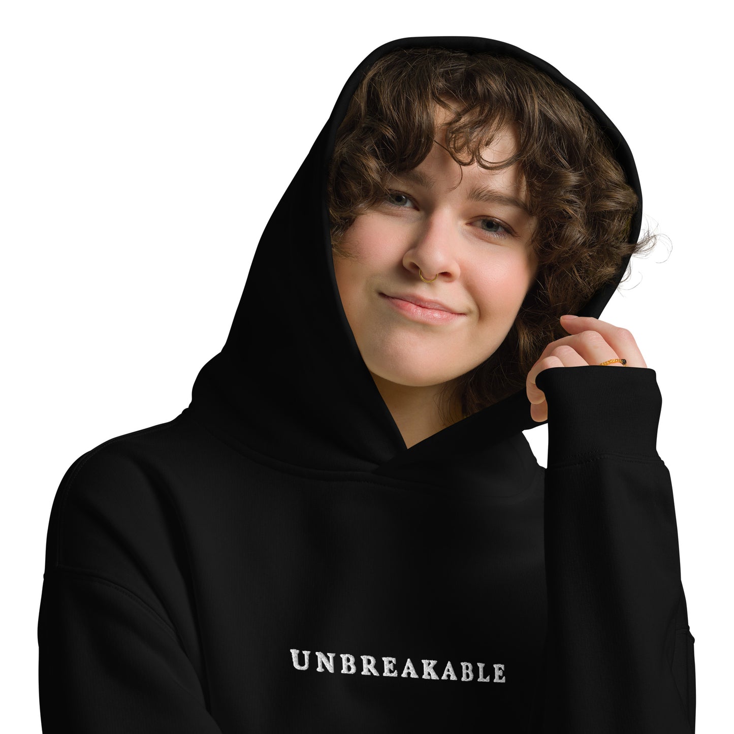 UNBREAKABLE EMBROIDERED UNISEX HOODIE - BLACK