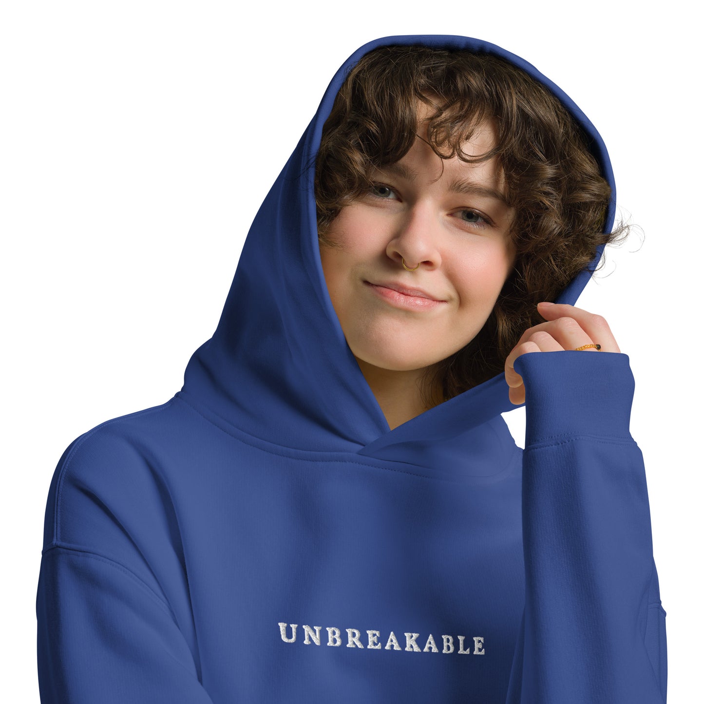 UNBREAKABLE EMBROIDERED UNISEX HOODIE - COBALT